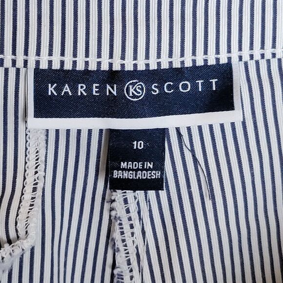 Karen Scott Womens Size 10 White Blue Striped Capri Pants - Picture 5 of 10